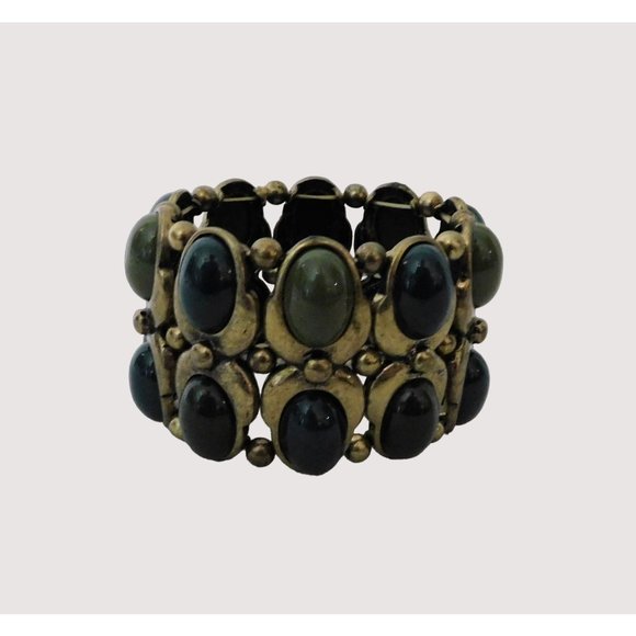 Set Necklace 16-19" Marble Pierced Fishhook Earrings Bracelet Bronze Green Blue - Picture 10 of 13